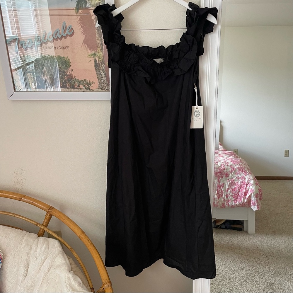 Tuckernuck Hyacinth House Maria Ruffle Midi Dress in Black XS - Picture 2 of 5